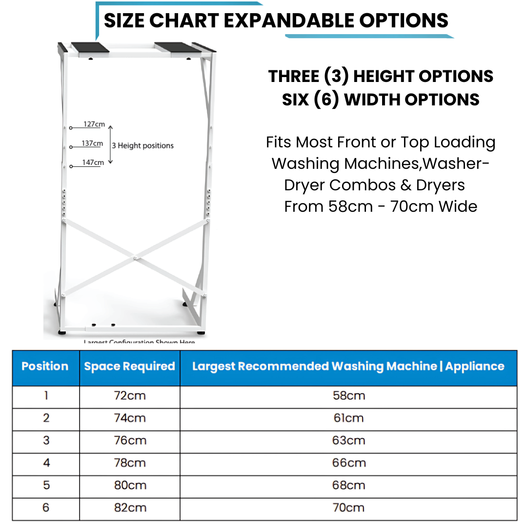 DryerStand Ultra Adjustable size chart