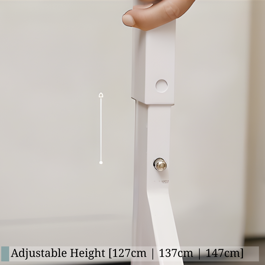 Hand adjusting the DryerStand Adjustable to one of its three heights: 127, 137 or 147 cm