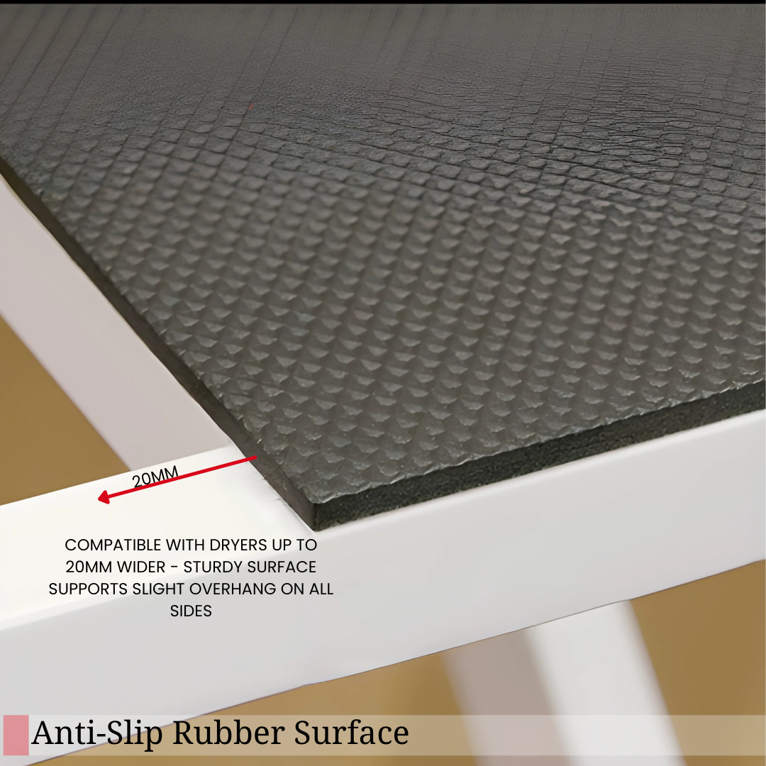 Close-up of the anti-slip rubber surface on the DryerStand Maxi, compatible with dryers up to 70mm wider