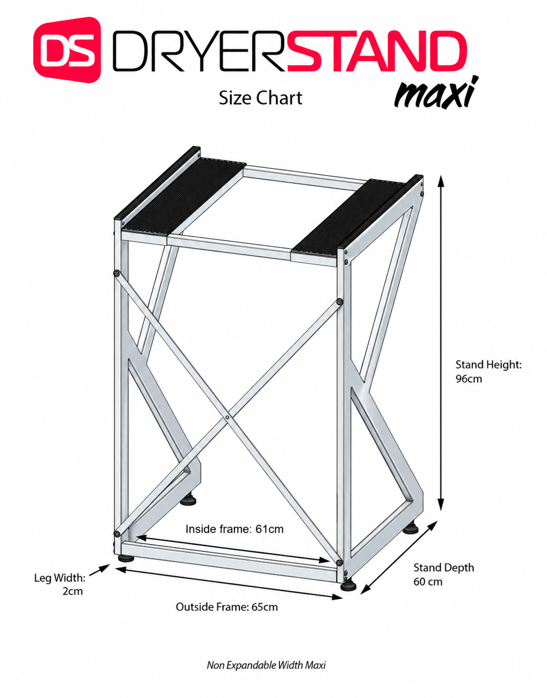 DryerStand Maxi DSM.01 width and space size chart
